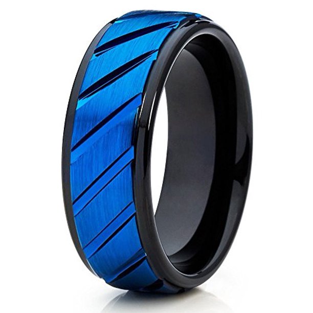 Silly Kings - Tungsten Wedding Band Black &amp; Blue Tungsten Ring Tungsten  Carbide Ring 8mm Groove Men Women Comfort Fit - Walmart.com - Walmart.com