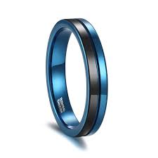 ATOP Jewelry -  Mens Tungsten Rings Black and Blue Two Tone Mens Wedding Rings