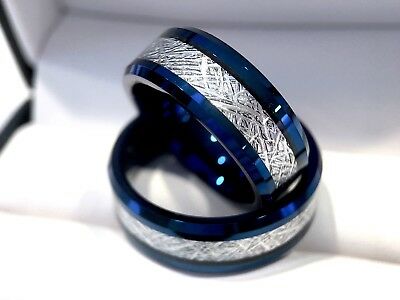 ATOP Jewelry -  Meteorite Ring, Blue Tungsten Ring, Blue Men Tungsten Wedding Band