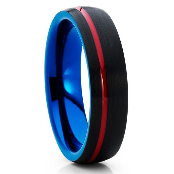 ATOP Jewelry -  6mm - Red Tungsten Ring - Blue Tungsten Wedding Band
