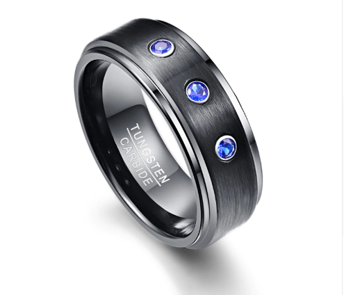 ATOP Jewelry -  8mm Black Tungsten Wedding Band with Blue Stones