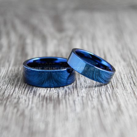 Blue Wedding Bands, Blue Tungsten Rings, 2 Piece Couple Set Classic Blue  with Flat Edge Tungsten Wedding Bands, Blue Wedding Rings, Blue Tungsten  Wedding Rings