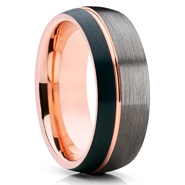 ATOP Jewelry -  Rose Gold Tungsten - Black Tungsten Ring - Rose Gold Tungsten Ring - Gray