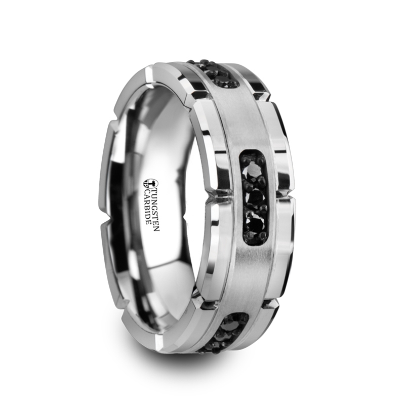 27 cwt Tungsten with 9 Black Diamonds &quot;Mercury&quot; | Tungsten Rings.com