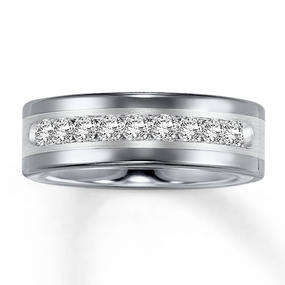 ATOP - Tungsten Carbide 8mm Wedding Band with 1 ct tw Diamonds