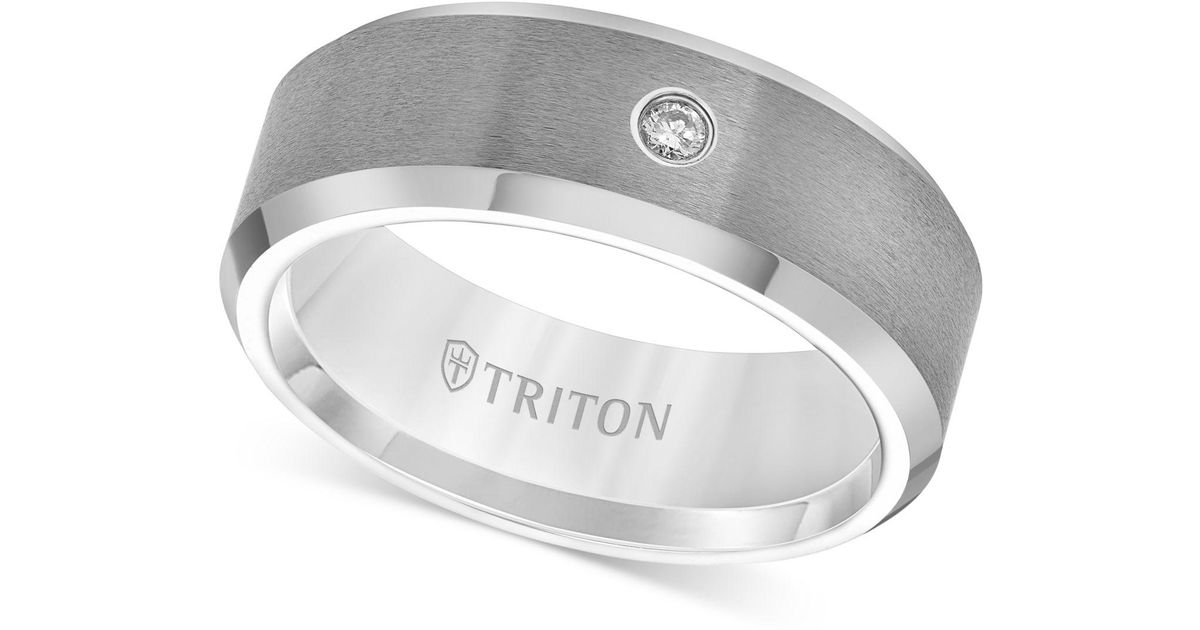 Triton Tungsten Carbide Ring, Single Diamond Accent Wedding Band in  Metallic for Men - Lyst