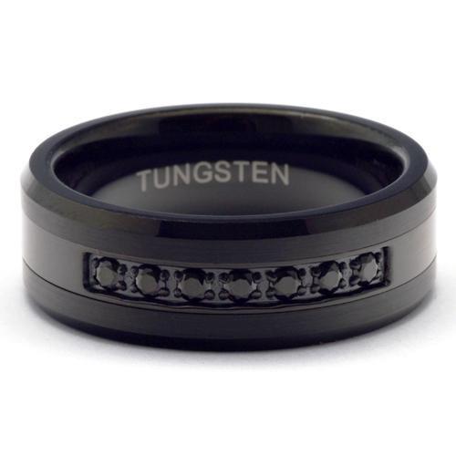 DAIM Black Men&#39;s Tungsten Ring 7 Black Diamonds