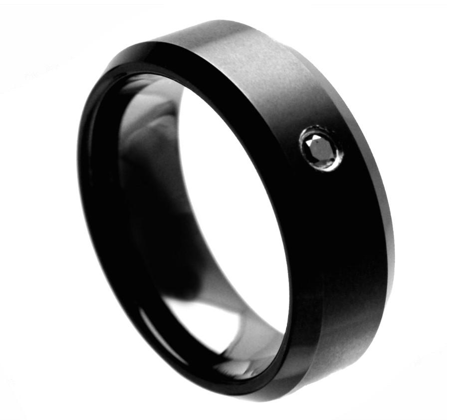 ATOP Jewelry - 8mm black tungsten ring with a black diamond in the center