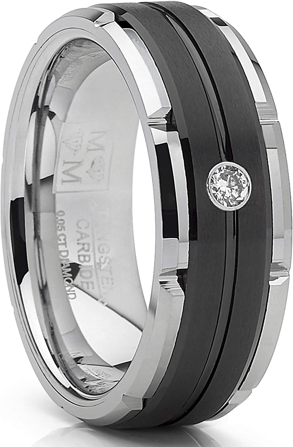 ATOP Jewelry - Men's Tungsten Carbide Wedding Band Real Diamond.05 Two Tone Black Ring 8mm