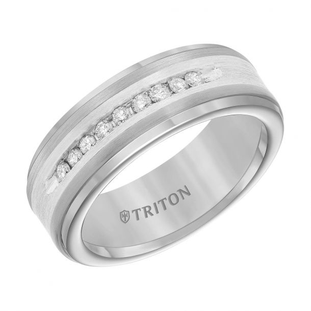 ATOP - $599.99* TRITON Tungsten Carbide and Sterling Silver Diamond 8mm Comfort Fit Band 1/4ctw