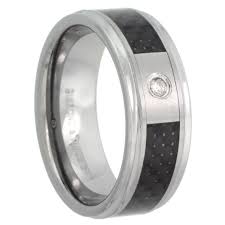 Tungsten Ring Diamond 8 mm Wedding Band 0.05 cttw Blue Carbon Fiber  (SKU:RTN726) - Bluestar JewelersBluestar Jewelers