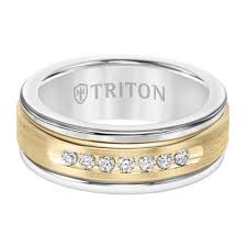 Triton Men&#39;s 8mm White Tungsten Carbide and Diamond Wedding Band with 14k  Yellow Gold Center