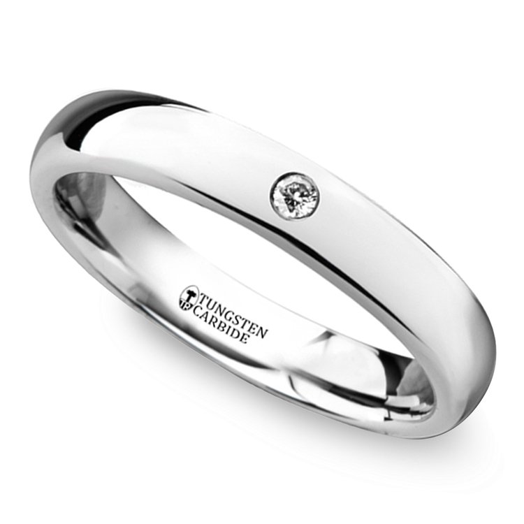 Polished Inset Diamond Wedding Ring in Tungsten