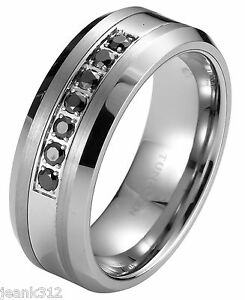 ATOP = Black Diamond Tungsten Carbide Men's Wedding Ring Band 8mm
