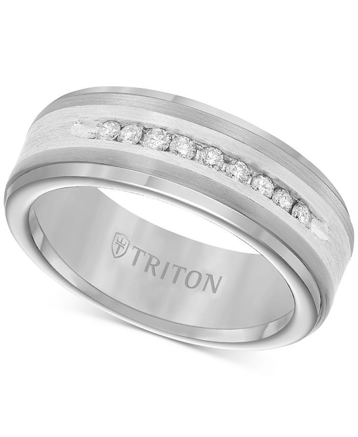 Triton Men&#39;s Diamond Wedding Band in Tungsten Carbide (1/4 ct. t.w.) &amp;  Reviews - Rings - Jewelry &amp; Watches - Macy&#39;s